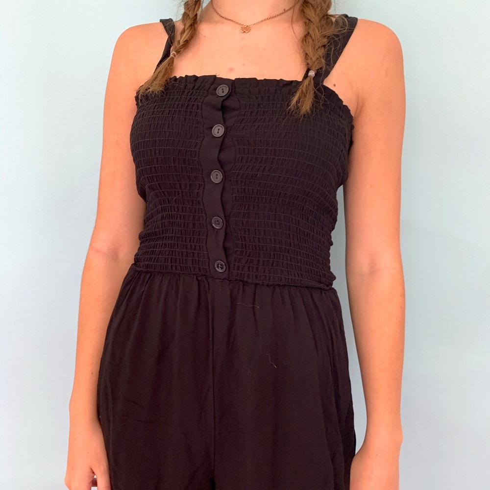 Black Buttoned Romper - FashionNova, size S